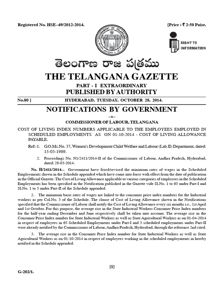 The Telangana Gazette: Notifications by Government | PDF | Cost Of ...