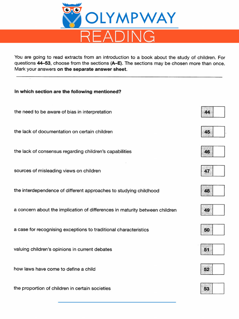 Reading Task Understanding Childhood | PDF