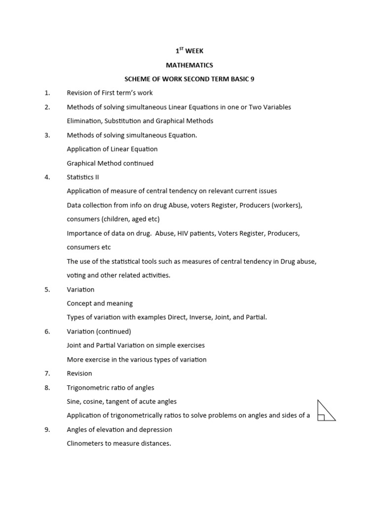 Basic 9 Mathematics Scheme of Work | PDF | Trigonometric Functions ...