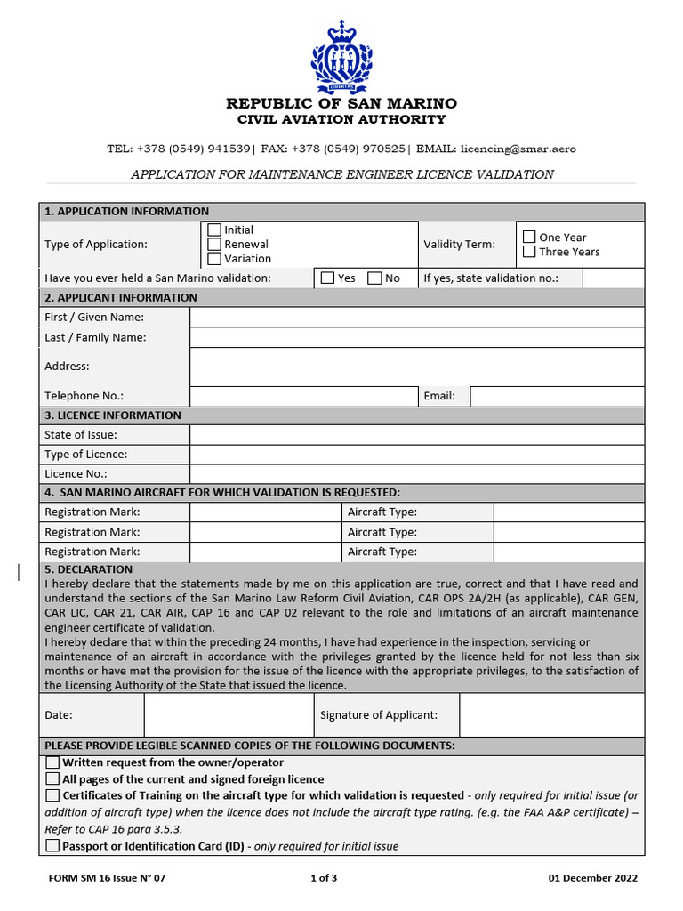San Marino Maintenance Engineer Validation | PDF | Identity Document ...