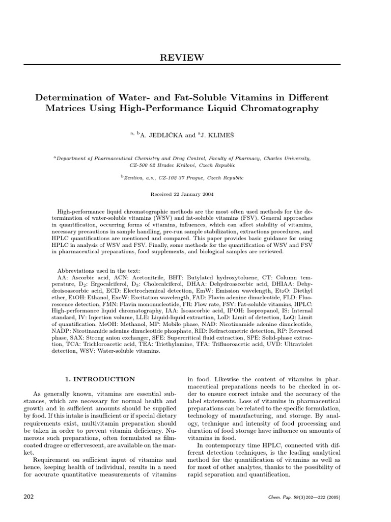 Determination of Water and Fat Soluble V | PDF | High Performance ...