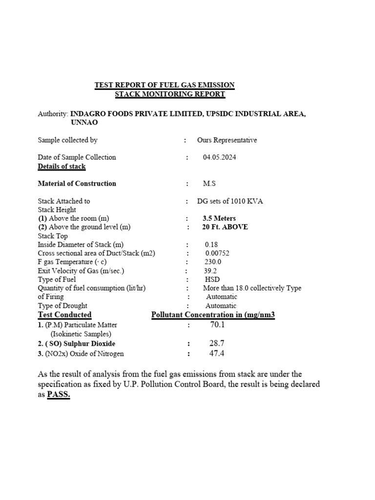 Fuel Gas Emission Test Report | PDF | Air Pollution | Exhaust Gas