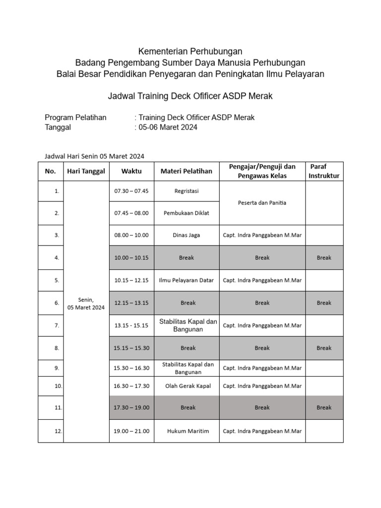 Jadwal Training DEck Officer ASDP II | PDF