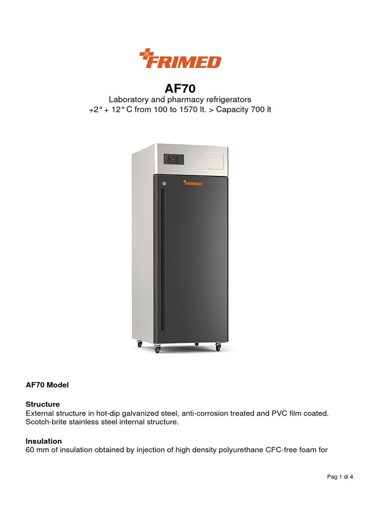 Frimed Pharma Fridge 700 Lt. | PDF | Refrigerator | Manufactured Goods