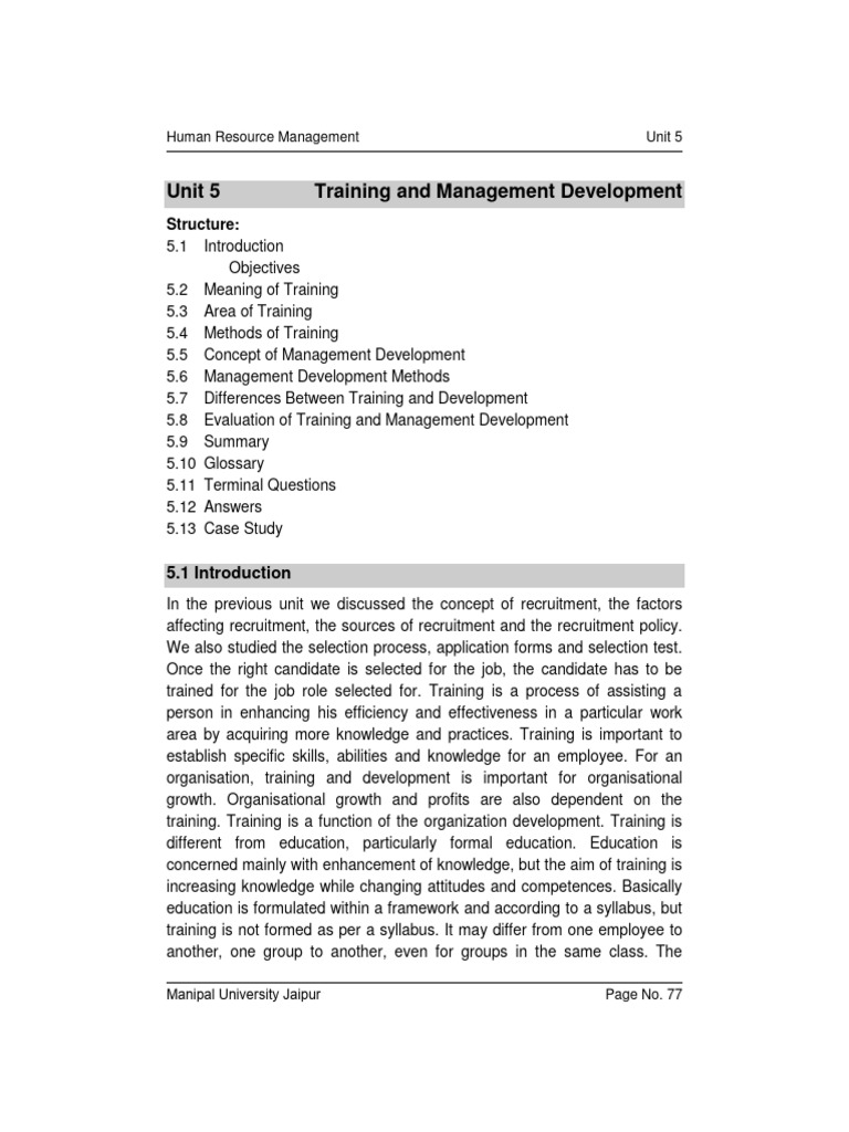 Unit 05 - Training and Management Development | PDF | Employment ...