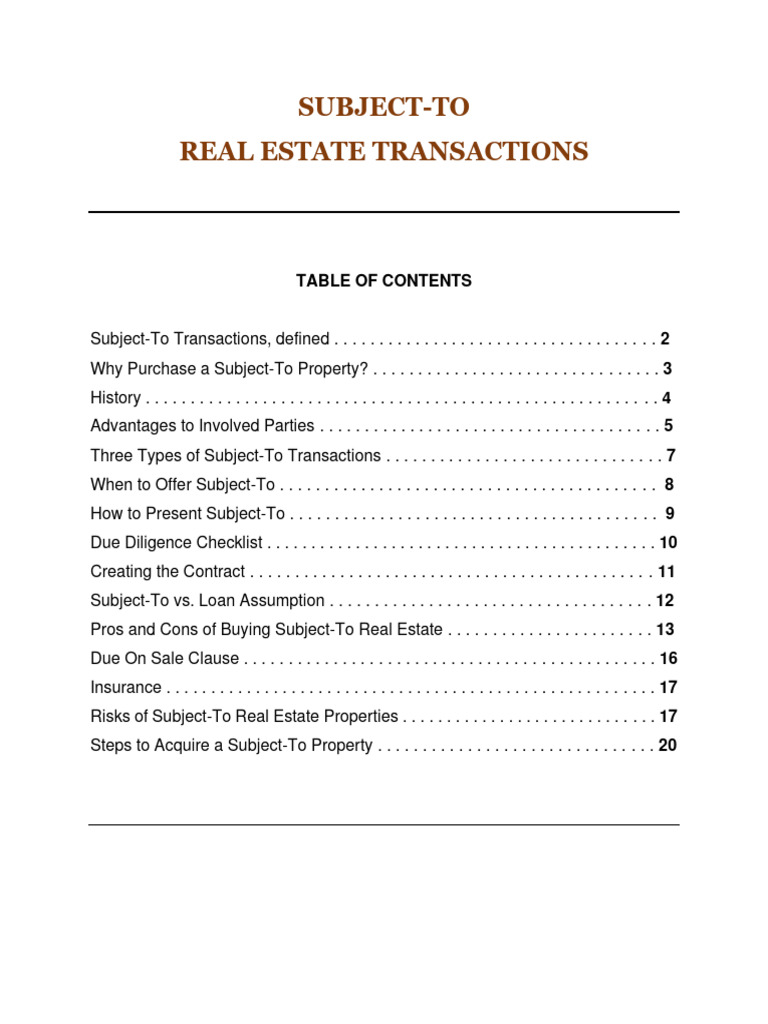 Subject-To Real Estate Transactions Guide | PDF | Mortgages | Loans