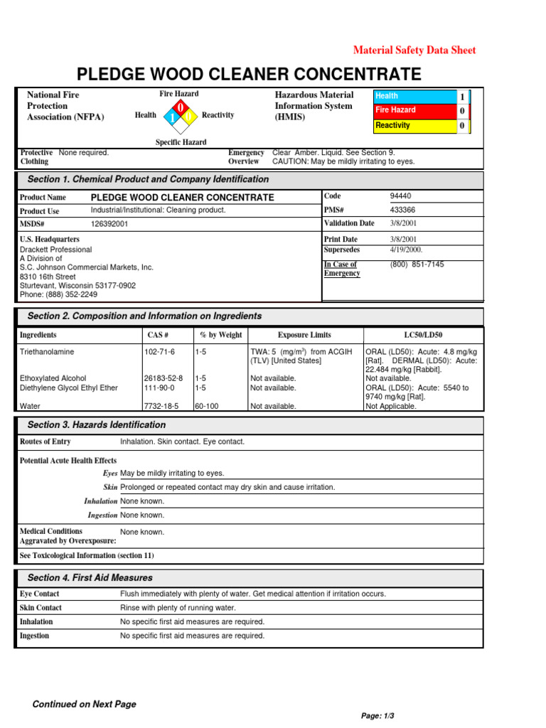 26. PLEDGE WOOD CLEANER CONCENTRATE Download Free PDF Firefighting