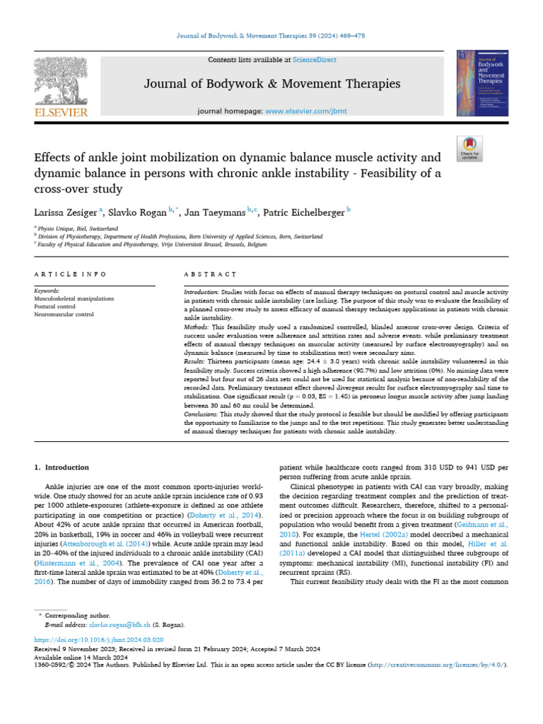 Effects of Ankle Joint Mobilization On Dynamic Balance Muscle | PDF ...