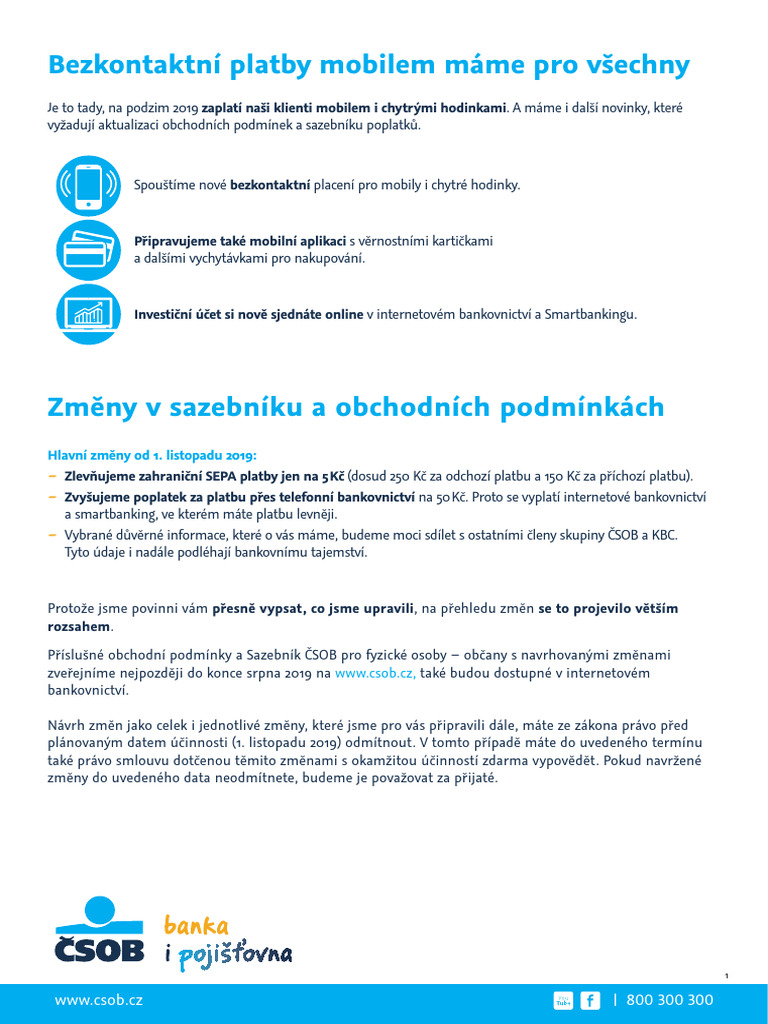 CSOB Zmeny OP Sazebniku 01112019 | PDF