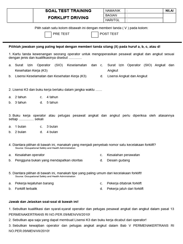 Soal Tes Operator Forklift | PDF | Komputer | Teknologi & Rekayasa