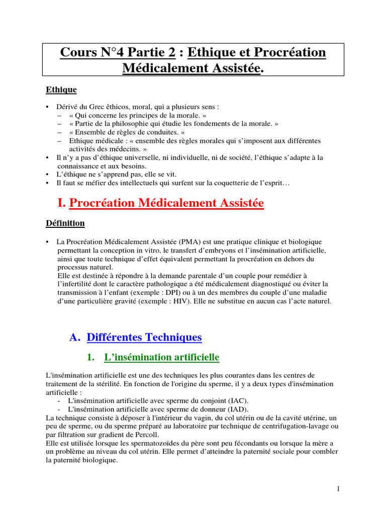 Éthique de la Procréation Assistée | PDF | Fécondation in vitro ...