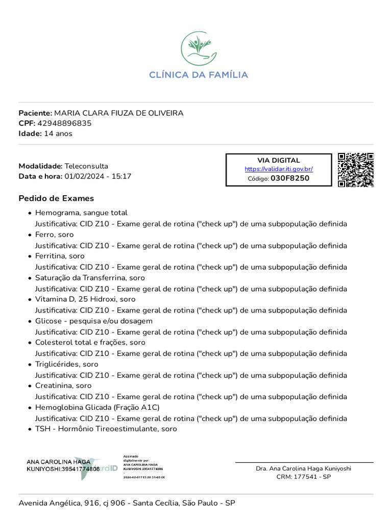 Exame de Rotina CID Z10 para Adolescente | PDF | Vertebrados | Hematologia
