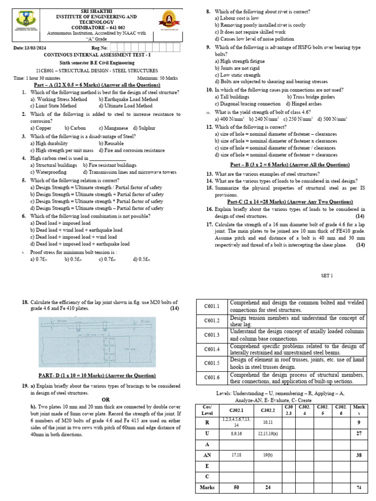 DSS IAT - 1 Set 1 | PDF | Screw | Structural Load