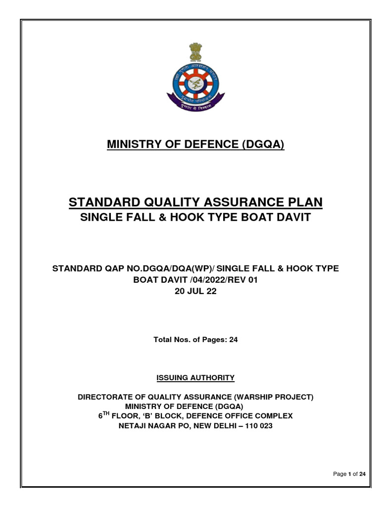 DGQA Quality Assurance Plan for Davits | PDF | Nondestructive Testing ...