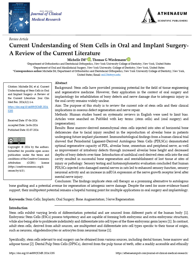 Current Understanding of Stem Cells in Oral and Implant Surgery A ...