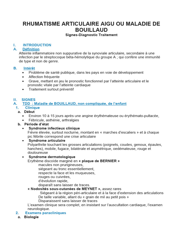 Rhumatisme Articulaire Aigu : Diagnostic et Traitement | PDF ...