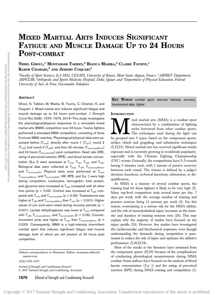 MMA Fatigue and Muscle Damage Study | PDF | Mixed Martial Arts ...