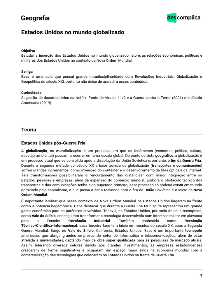 Estados Unidos No Mundo Globalizado | PDF | Os Estados Unidos ...