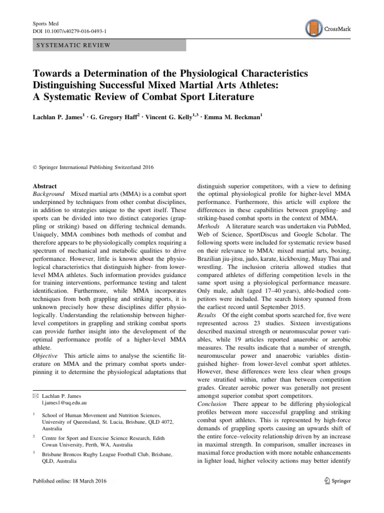 Successful Mixed Martial Arts Athletes-A Systematic Review of Combat ...