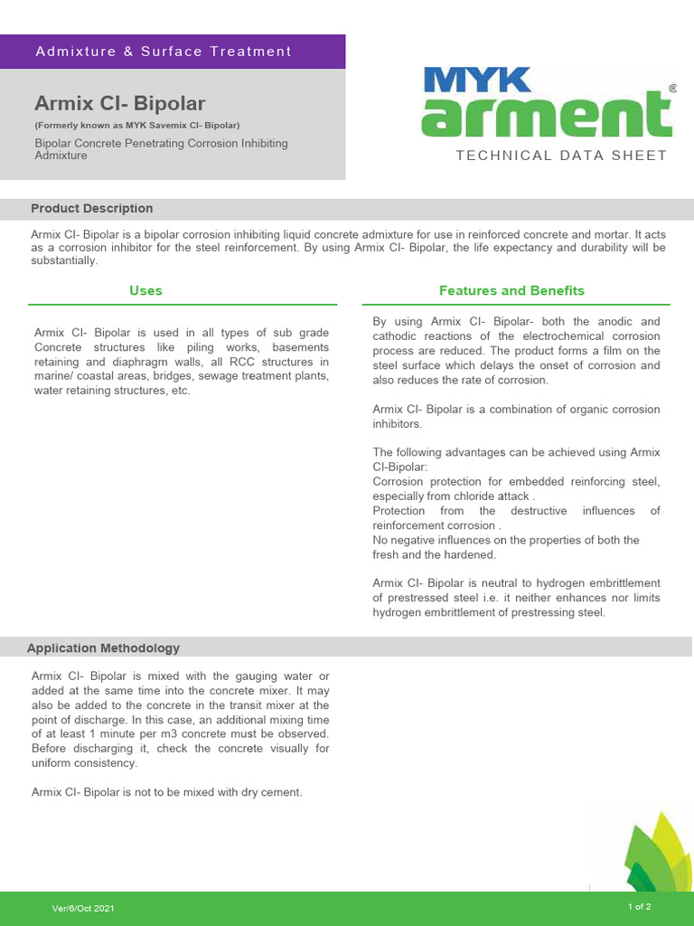 Armix CI-Bipolar: Corrosion Inhibitor Admixture | PDF | Corrosion ...