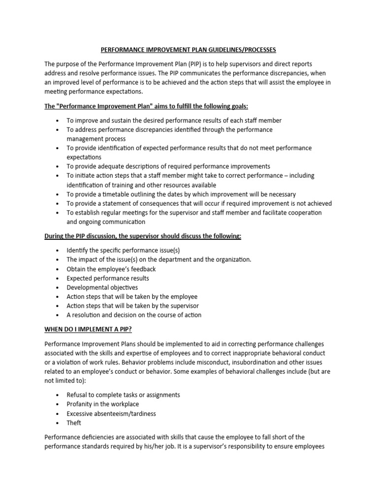 Performance Improvement Plan Guidelines | PDF | Goal | Organizational ...