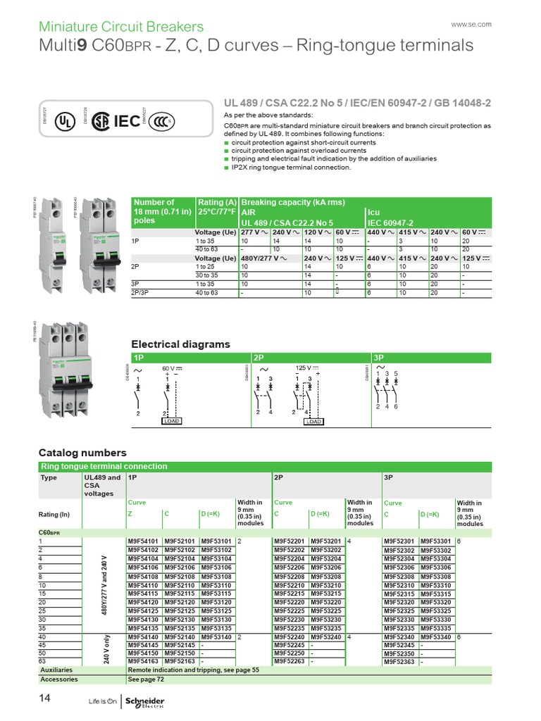 Multi9 C60BPR Circuit Breakers Guide | PDF | Electronic Engineering ...