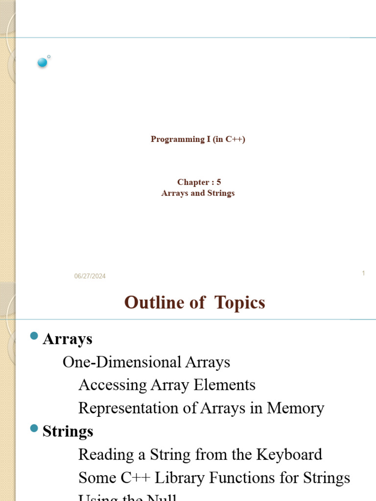 C++ Arrays and Strings Overview | PDF | Integer (Computer Science ...