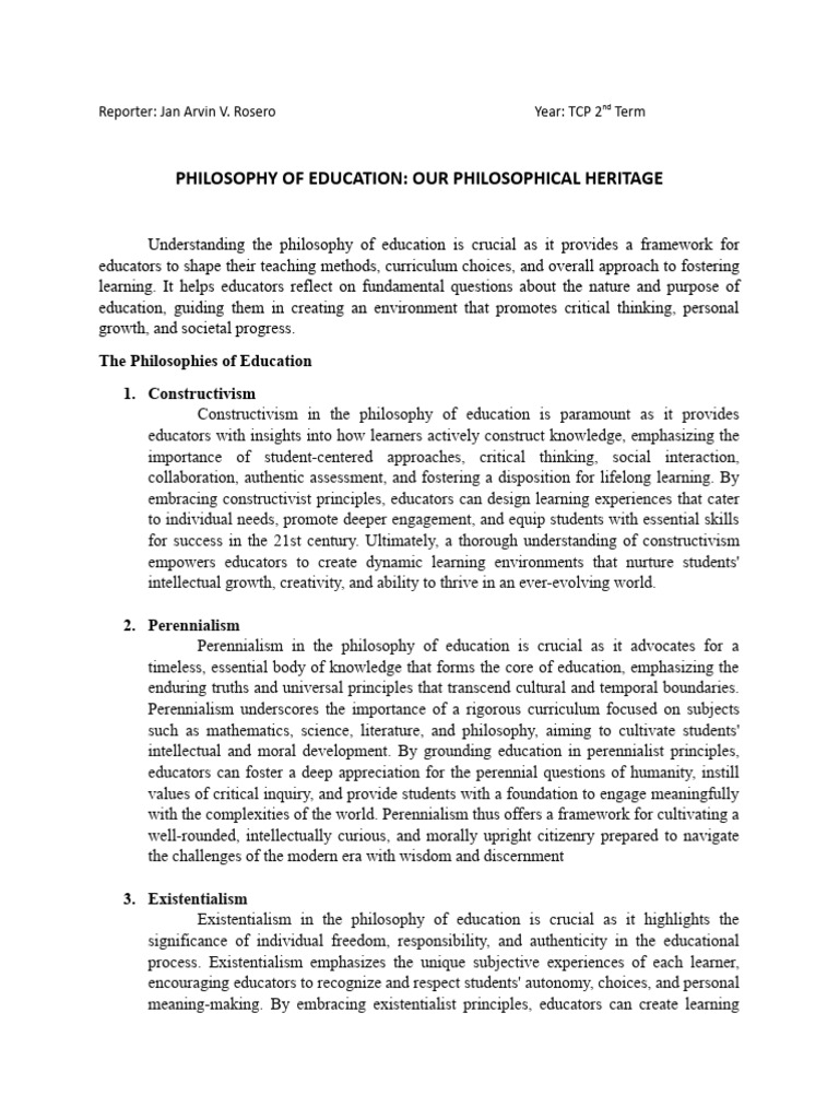 Key Philosophies of Education Explained | PDF | Philosophy Of Education ...