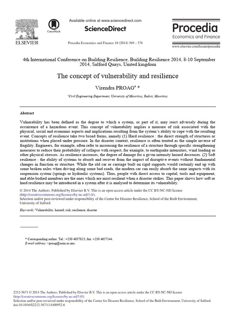 Vulnerability and Resilience in Disasters | PDF | Hazards | Ecological ...