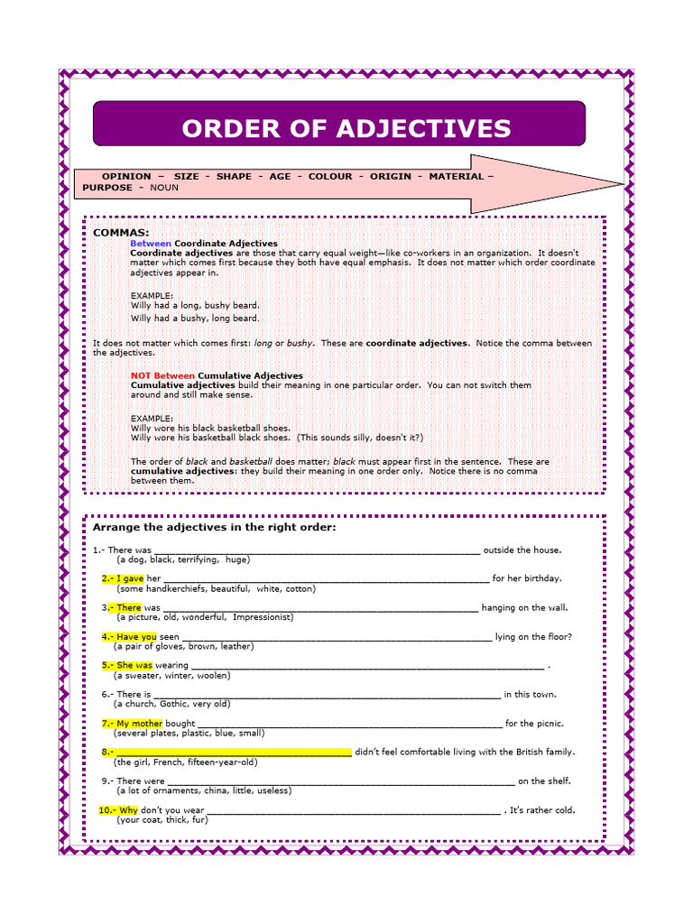 Order of Adjectives Explained | PDF | Adjective | Clothing