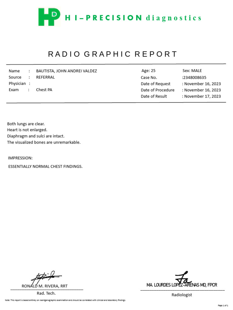 Radio Graphic Report: H I-PRECISION Diagnostics | PDF