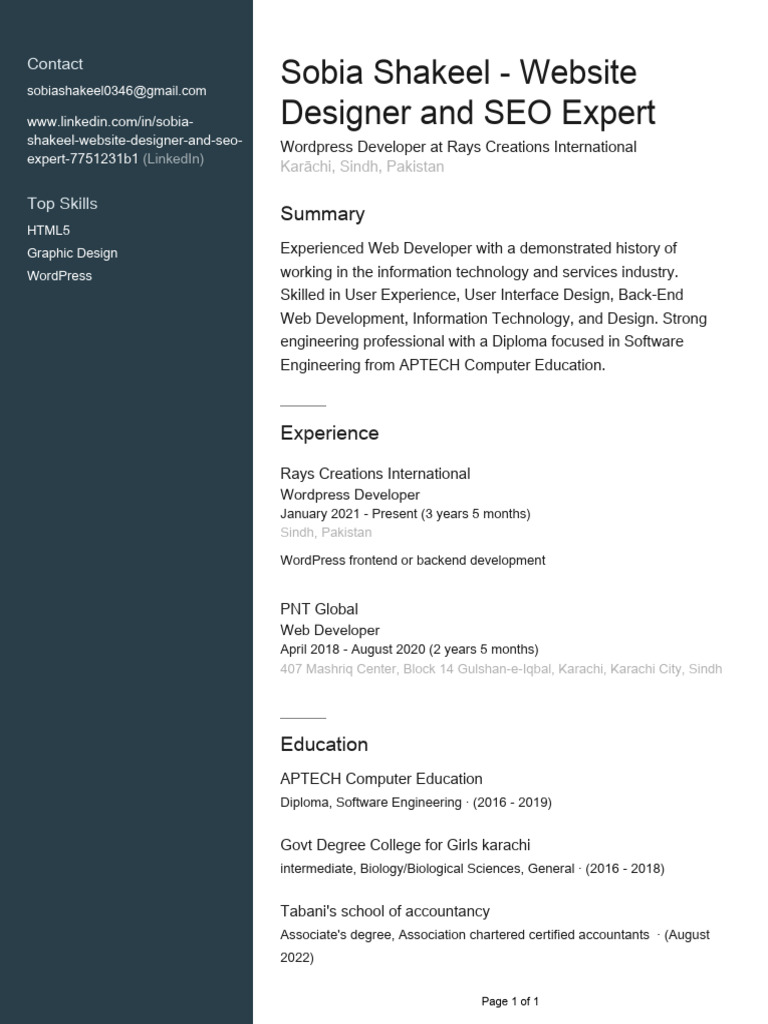 Sobia Shakeel: SEO & Web Design Expert | PDF | Computers