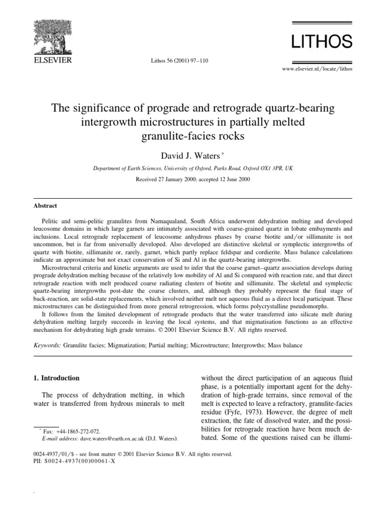 Quartz Intergrowths in Granulite Rocks | PDF | Minerals | Magma