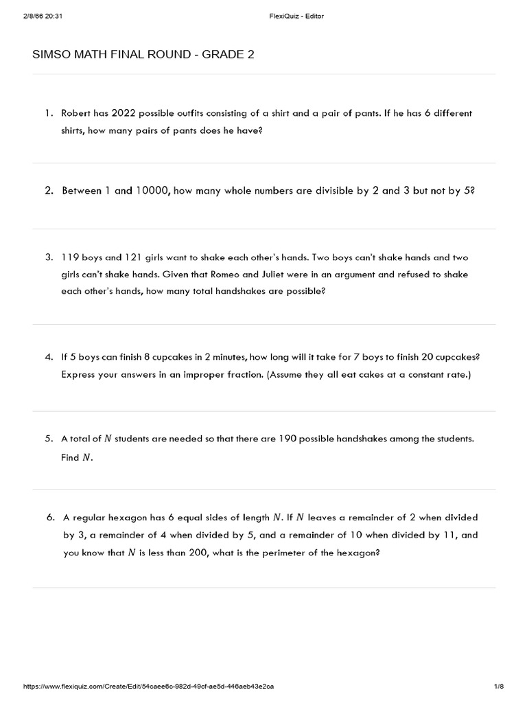 Grade 2 Math Final Quiz | PDF