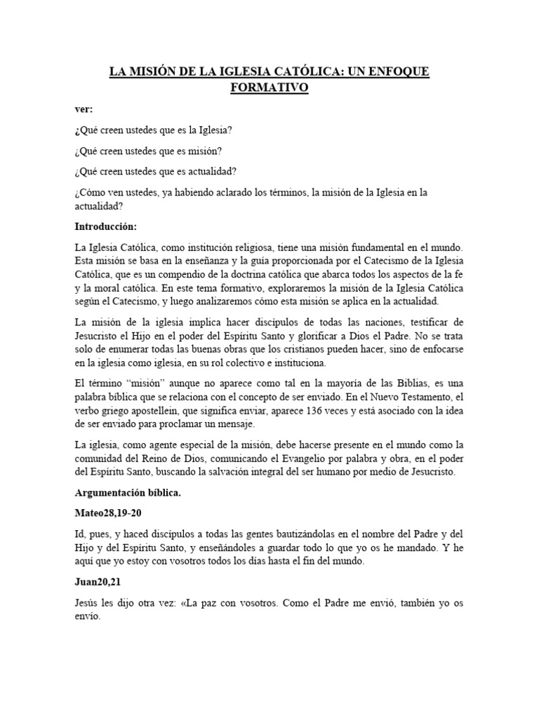 La Misión de La Iglesia Católica | PDF | Iglesia Católica | Cristo (título)