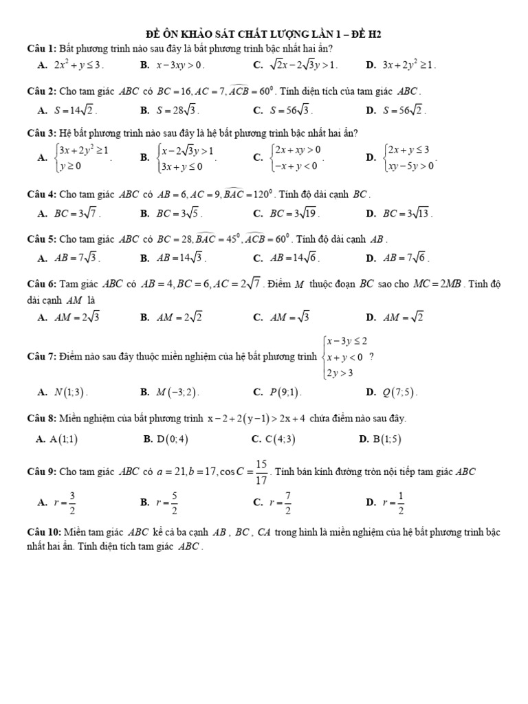 ĐỀ ÔN KSCL T11 - H2 | PDF