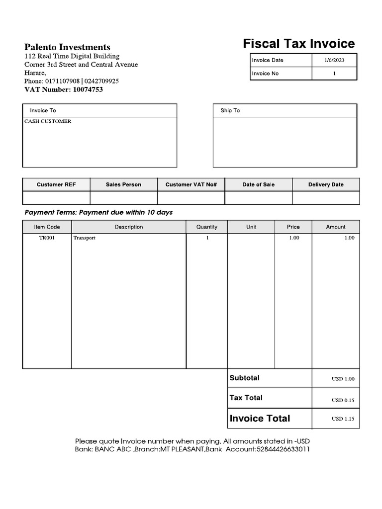 Palento Investments Invoice Template | PDF