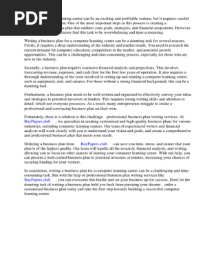 Business Plan for Computer Learning Center