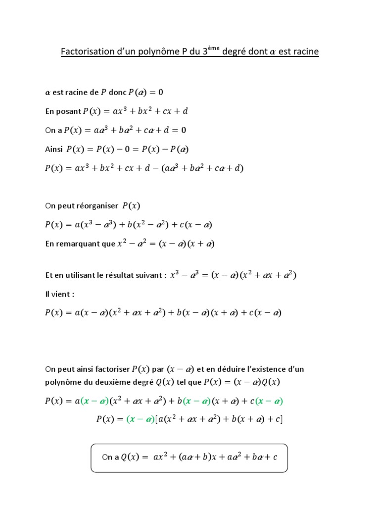 Comment Factoriser Un Polynome De Degre 3 Factorisation D'un Polynôme de Degré 3 | PDF