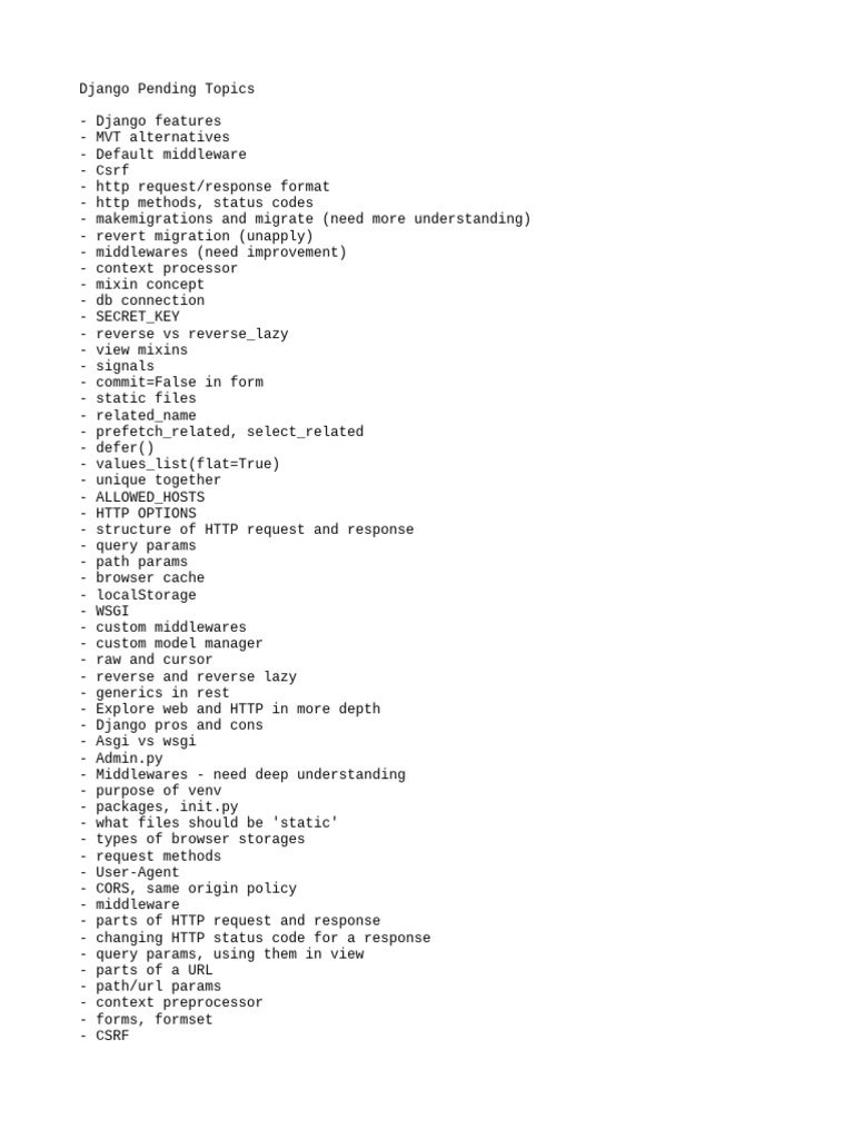 Django Pending Topics | PDF