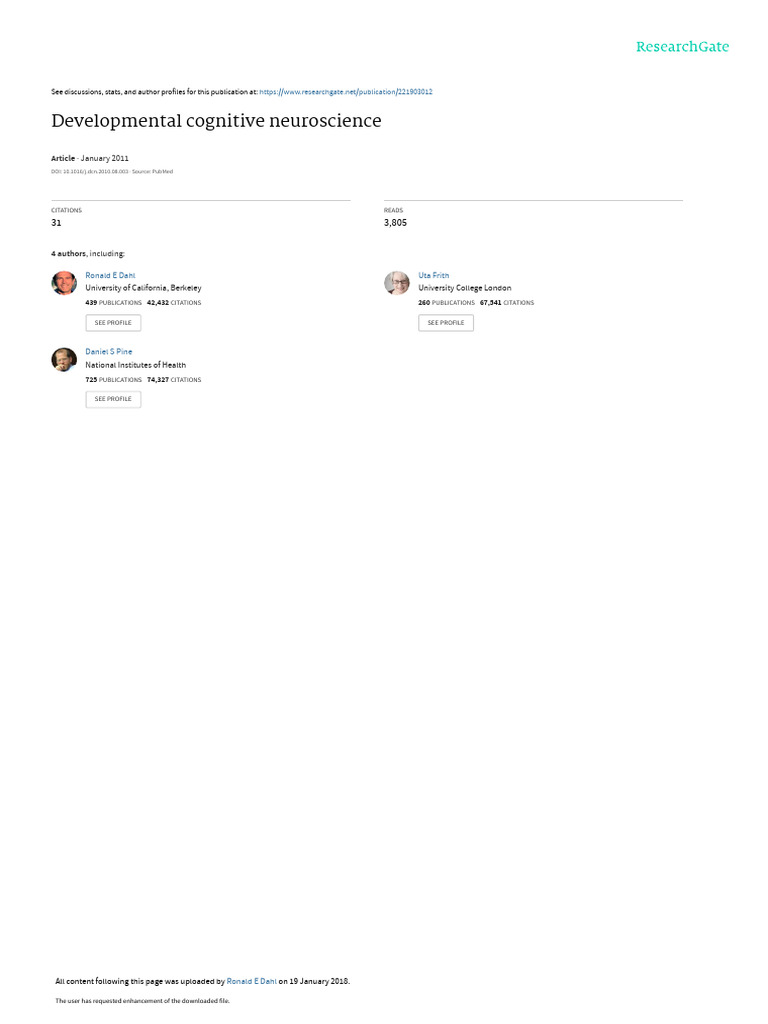 Developmental Cognitive Neuroscience | PDF | Psychology | Neuroscience