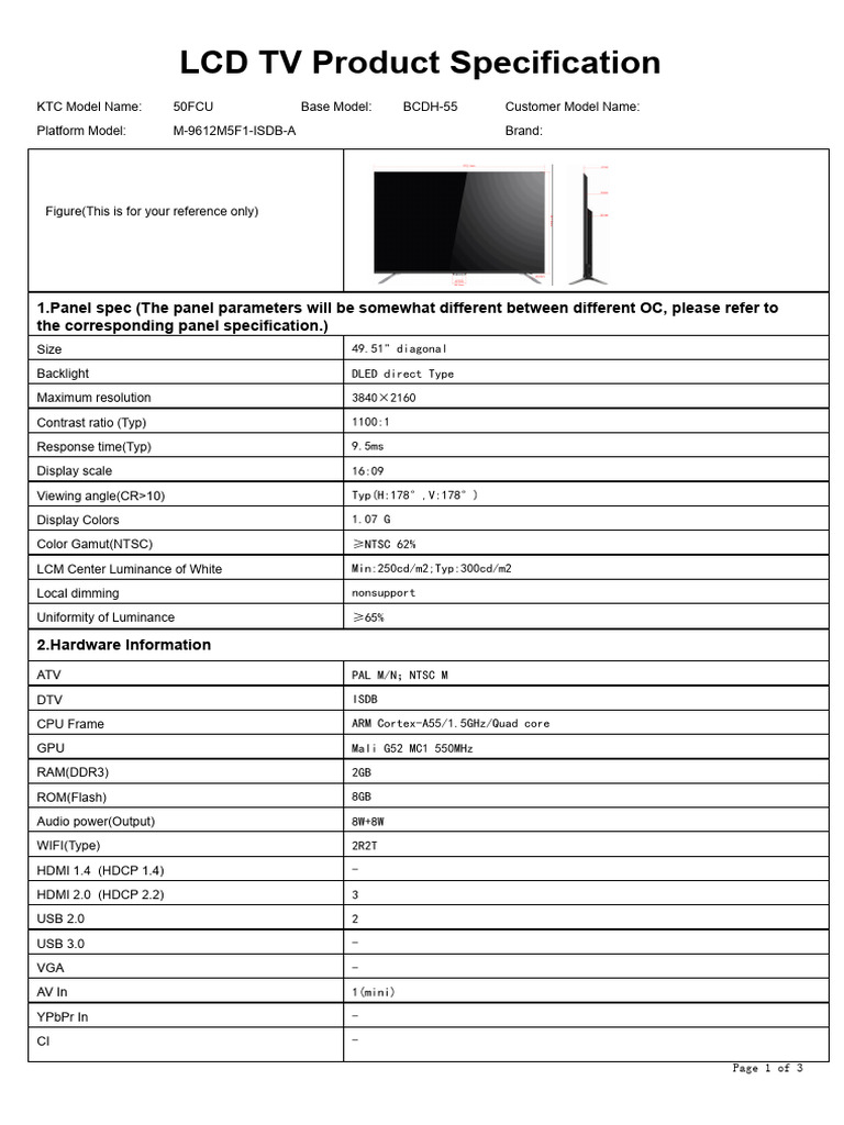 Ktc 50fcu m 9612m5f1 isdb a tv spec 1 pdf backlight hdmi