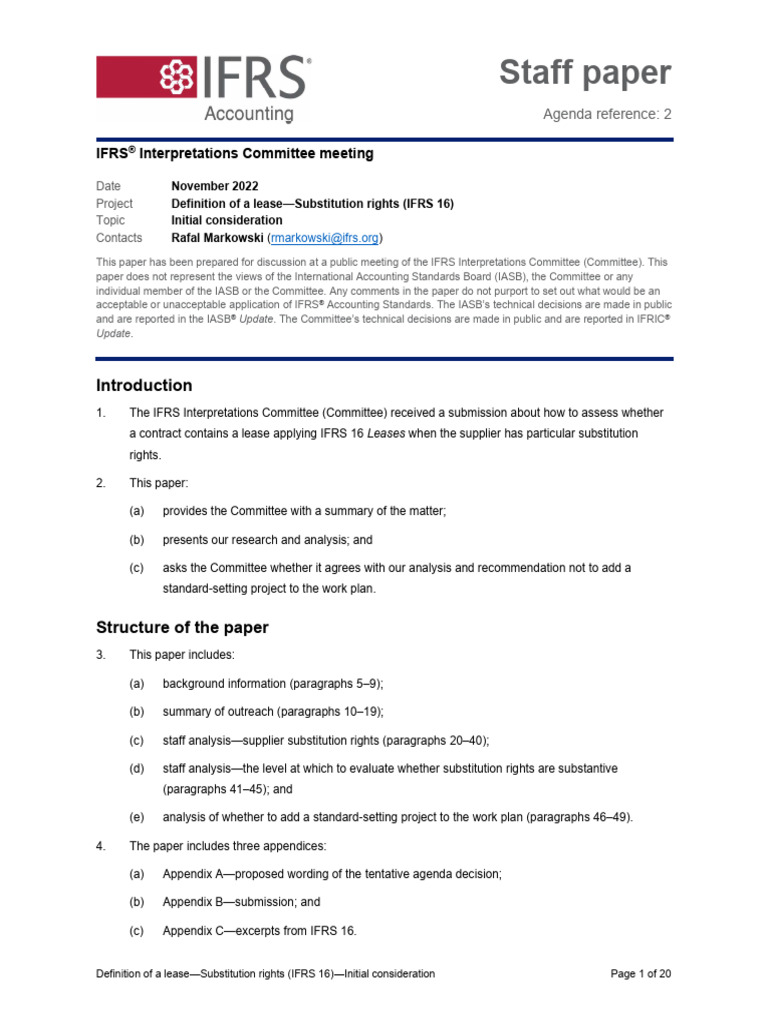 Ap2-Definition of A Lease - Substitution Rights (IFRS 16) | PDF ...