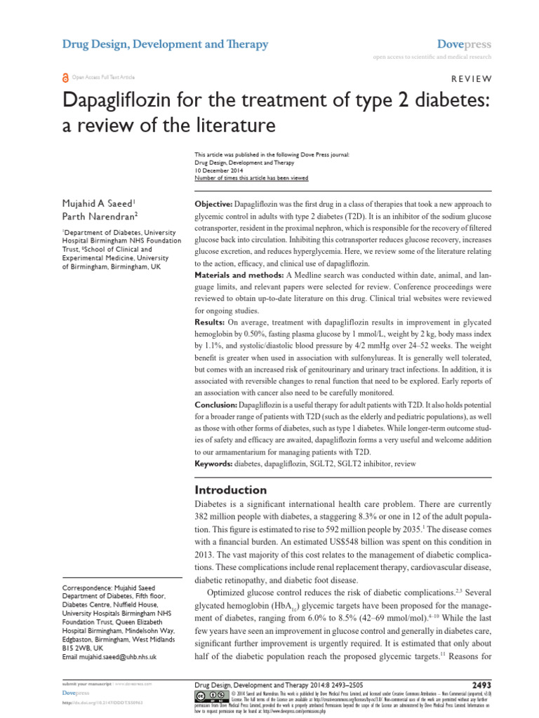 Dapagliflozin For The Treatment of Type 2 Diabetes | PDF | Diabetes ...