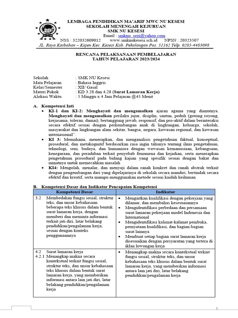 RPP 3 (Application Letter) | PDF