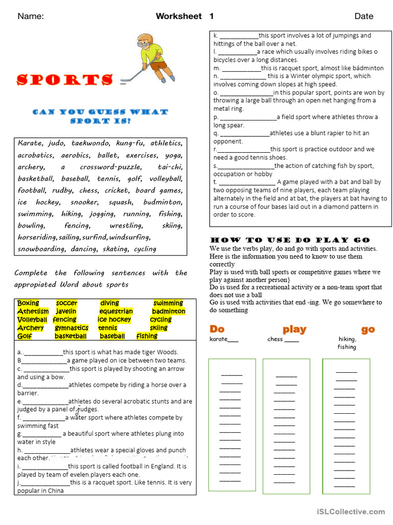 Worksheet 1 Sport With Key PDF Sports Olympic Sports