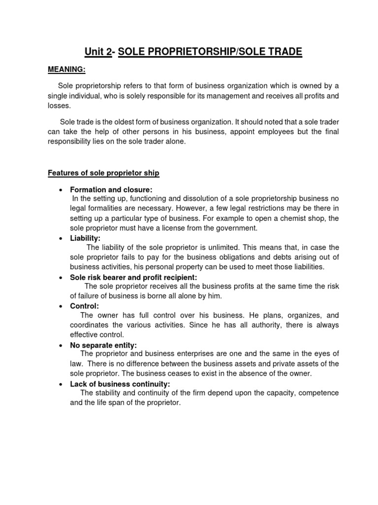 Forms of Business Organisation- NOTES (1) | PDF | Partnership | Sole ...