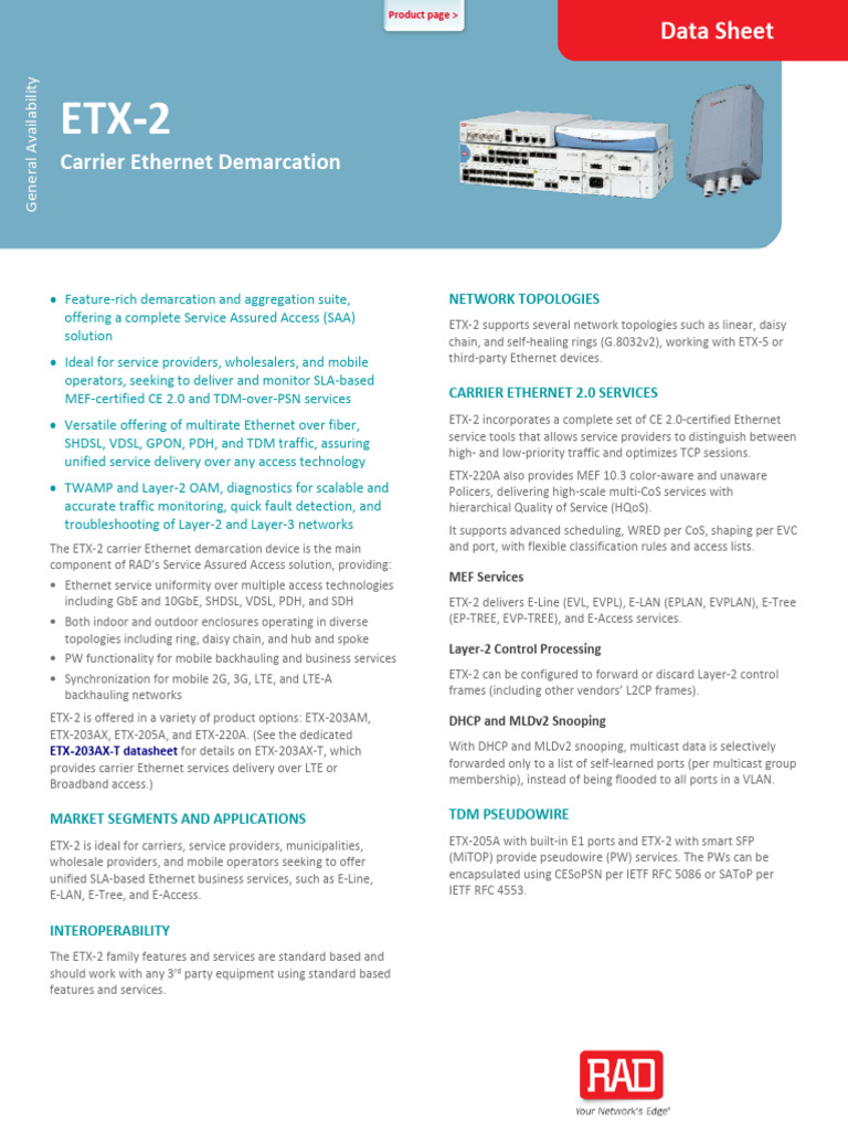 ETX-2 Carrier Ethernet Demarcation | PDF | Computer Network | Physical ...