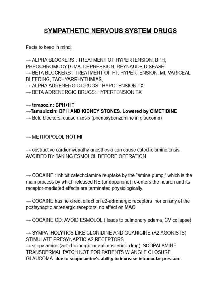 Sympathetic Nervous System Drugs | PDF | Acetylcholine | Norepinephrine