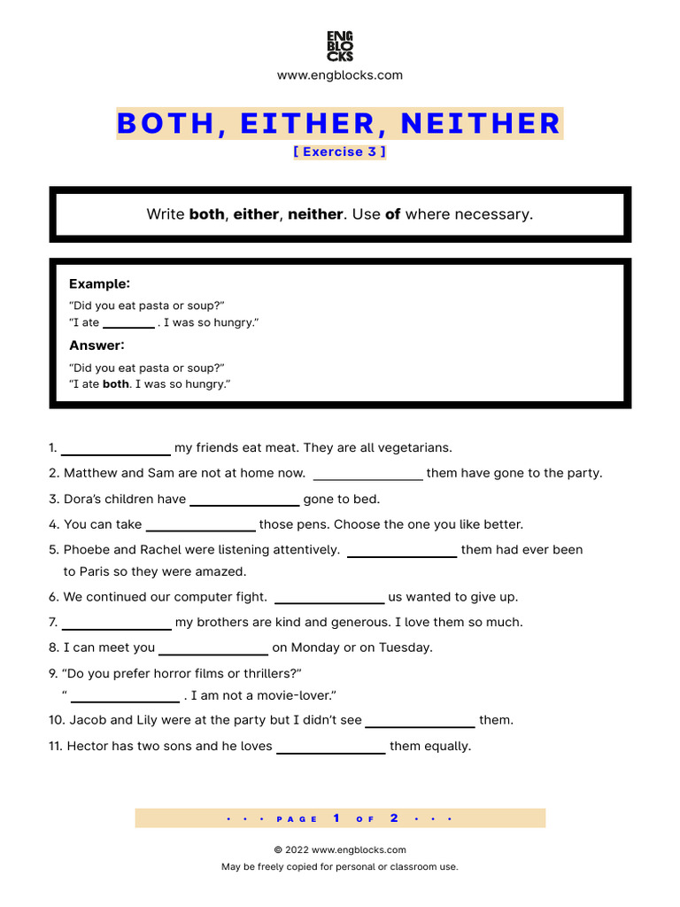 English Grammar Practice: Both/Either/Neither | PDF